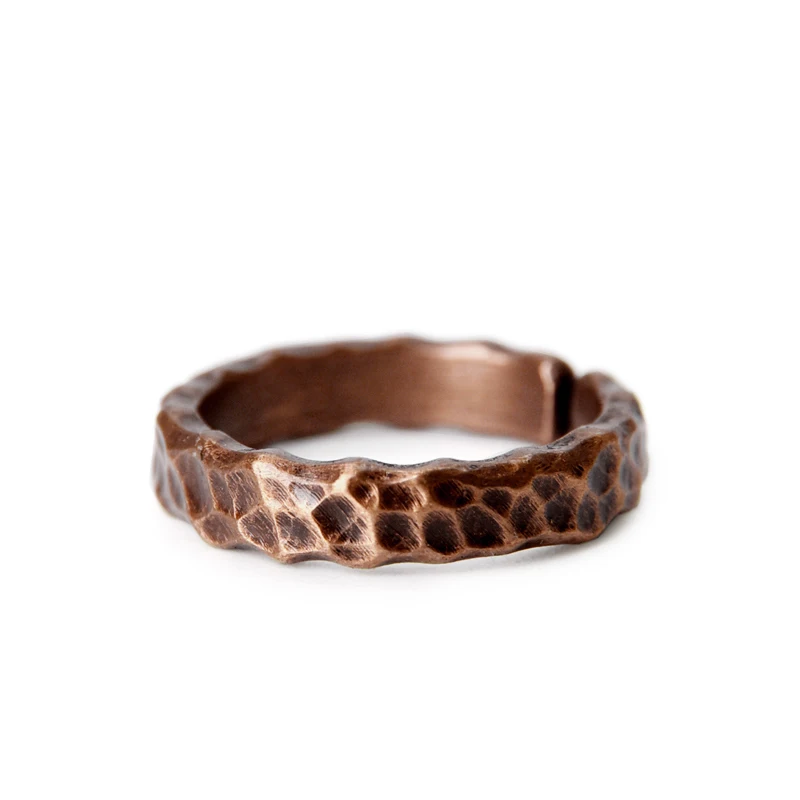 Tibetan Hand Beaten Solid Copper Ring Hammered Vintage Process Black Smithed Size Adjustable Retro Punk Street for Men Women 4