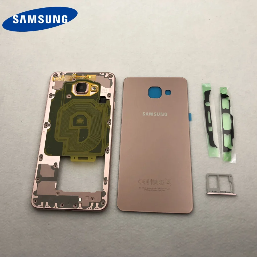 Металлический чехол со средней рамкой для samsung Galaxy A5 A510 A510F A510FN, задняя крышка со стеклом для батареи A5, Полный Корпус с двумя картами