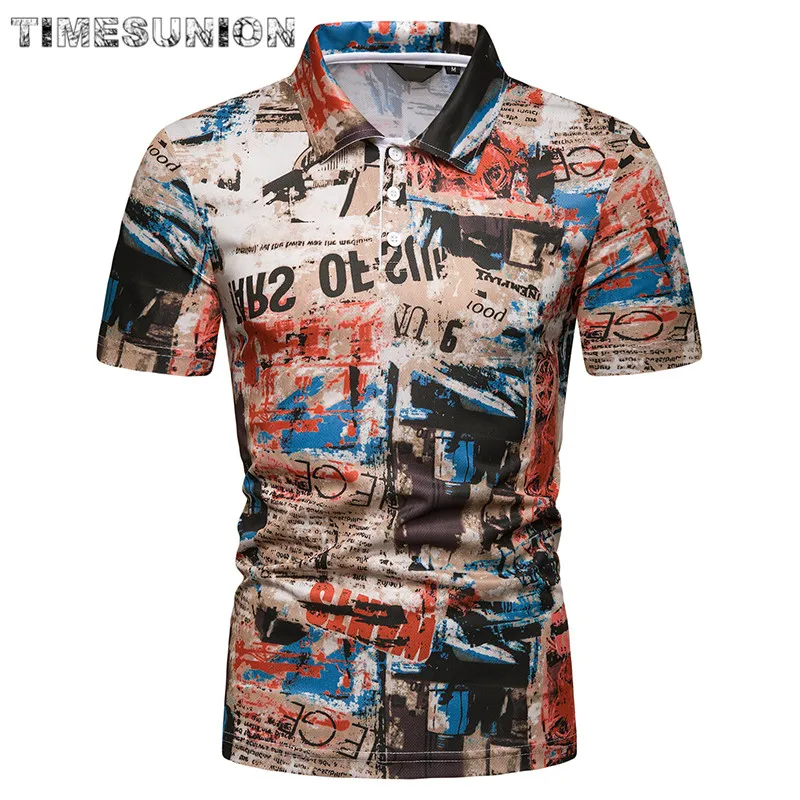

Camisas Polo 2019 New polo shirt men Retro Print Slim Fit Summer Short-sleeve Cotton polo homme de marque haute qualite
