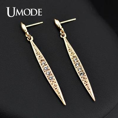 UMODE Hot Brincos Female With Rose Gold Color Austrian Rhinestones Crystal Stud Earrings For Women Jewelry Long Earrings AJE0168