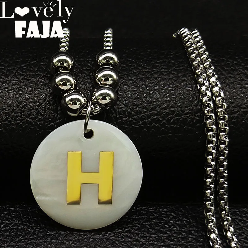 Online 2018 Fashion H Huruf Shell Stainless Steel Rantai Kalung untuk Wanita Warna Perak Manik manik Panjang Kalung Perhiasan Bijoux N18669 Online 2018 Fashion H Huruf Shell Stainless Steel Rantai Kalung untuk Wanita Warna Perak Manik manik Panjang Kalung Perhiasan Bijoux N18669