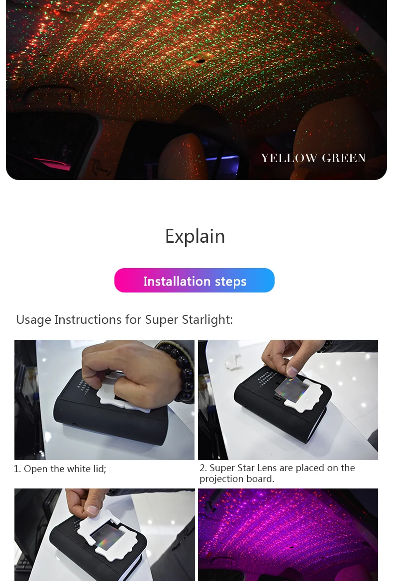 Fluxo de Luz Luz das Estrelas Zjright Usb Carro Dinâmico Superior Colorido Luz da Estrela Azul Verde Vermelho Colorido no Teto 18 Efeito de Iluminação de palco