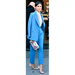 Индивидуальный заказ синие женские Бизнес костюм Пик нагрудные Двойной Брестед Длинные длинная жилетка женская Брючный костюм B135