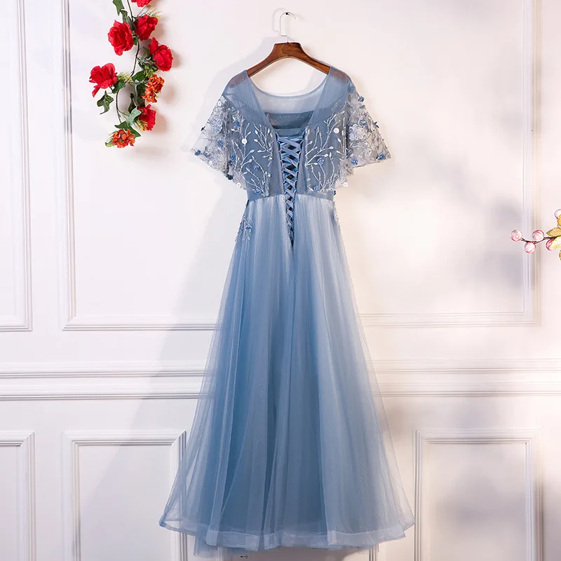 PotN'Patio Evening Dresses Long 2018 New O-neck With Jacket Luxury Appliques Flower Tulle Formal Evening Gown