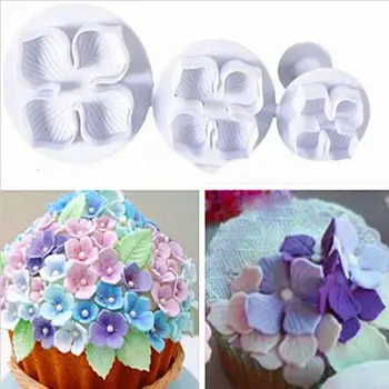 

3Pcs/Set Silicone Cookie Cutter Hydrangea Fondant Cake Decorating Sugar Craft Plunger Pastry Flower Blossom Mold Home Cake Tools