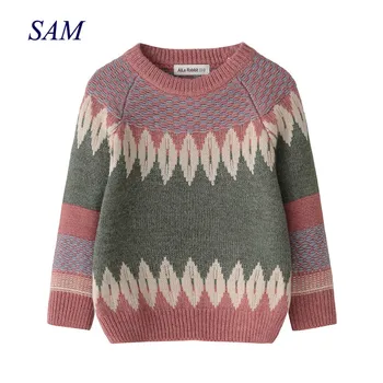 

2019 autumn and winter casual children sweater boys and girls long-sleeved sweater bottoming geometric pattern fashion clothes