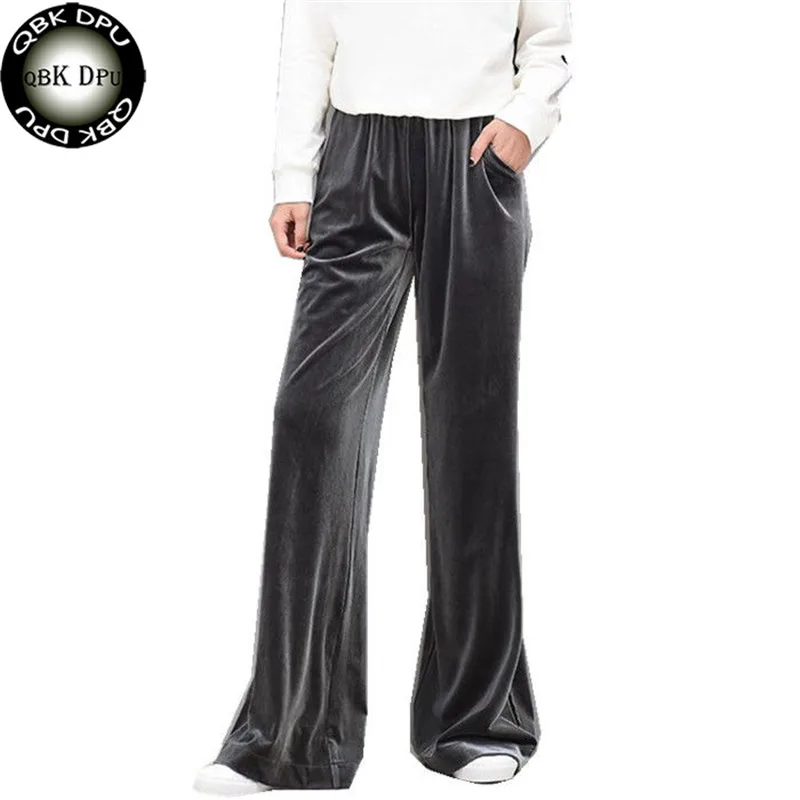

Women's black casual wide leg pantsfashion streetwear elastic waist baggy pants women female Flannel velvet higt waist trousers