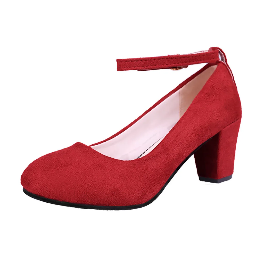 SAGACE/однотонная женская обувь на высоком каблуке; туфли-лодочки на высоком каблуке с пряжкой; женская обувь из флока; сезон весна-осень; обувь на квадратном каблуке; обувь на каблуке - Цвет: Красный