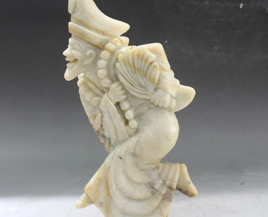 

11" Natural Jade Pure Hand Jigong Ji Gong Rohan monk Buddha Arhat Fan Statue