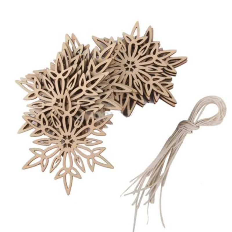 JX-LCLYL 10pcs Wooden Snowflake Ornaments Christmas Xmas Tree Party Home Hanging Decors