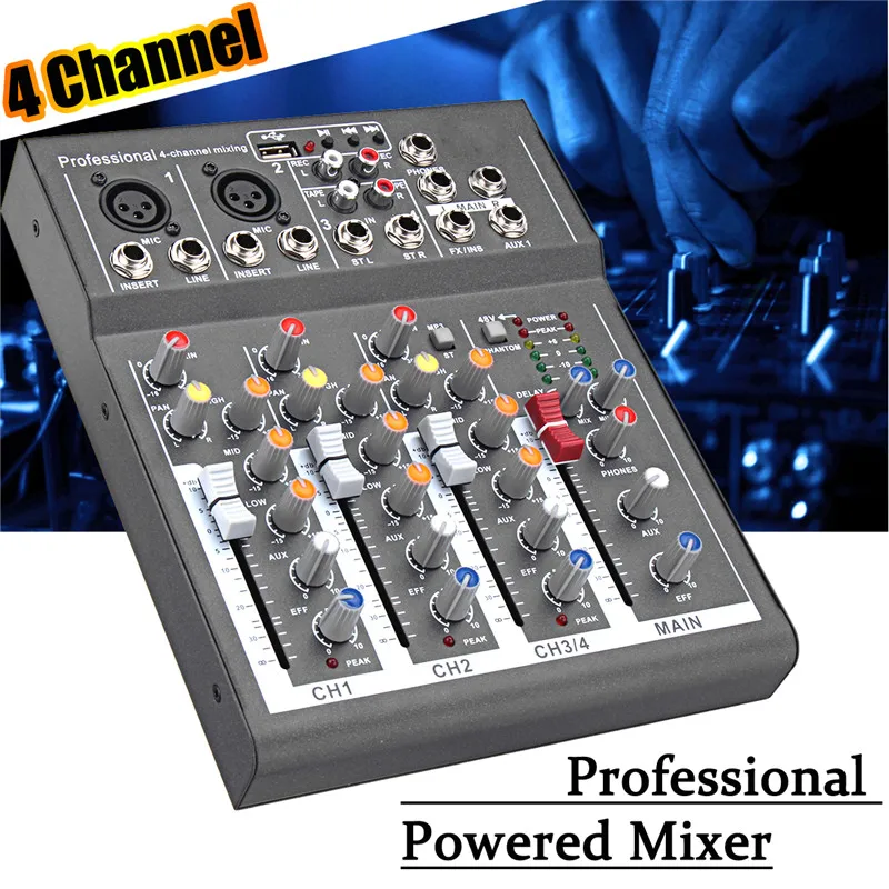 4 Channel Professional Digital Microphone Sound Mixing Console Powered