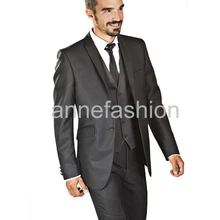 Заказ яркий темно-серый смокинги мужчин костюм(куртка+ Штаны+ жилет+ галстук