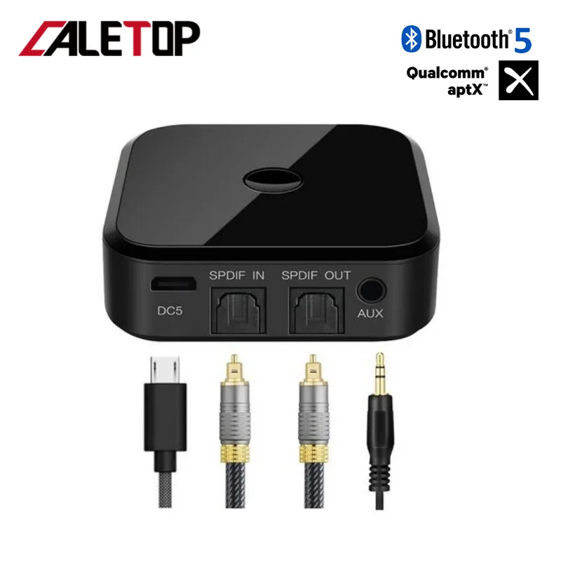 

CALETOP APTX Bluetooth 5.0 Adapter CSR8670 BT Bluetooth Receiver and Transmitter For TV PC HIFI Audio 3.5mm SPDIF Optical Fiber