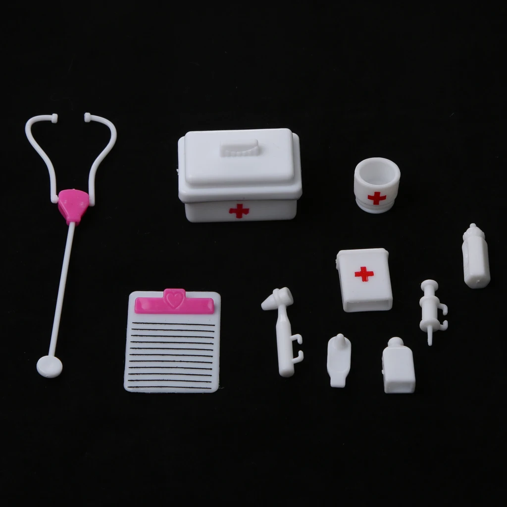 Dollhouse 10PCS Plastic Medical Doctor Kit Pretend Role Play Toy for