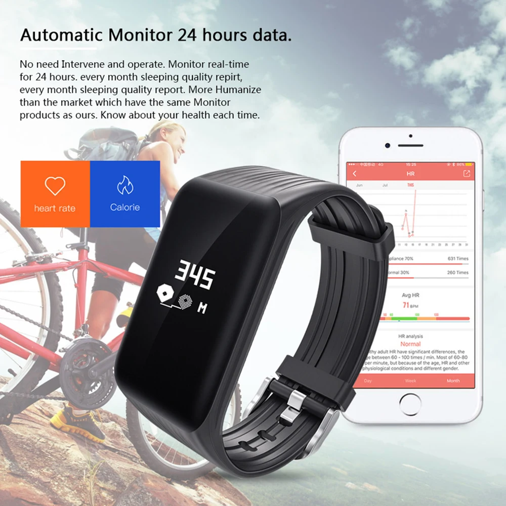 k1 Фитнес-трекер Smart Watch Heart Rate Monitor Браслет Bluetooth Step Counter Монитор активности Браслет для мужчин Женщины