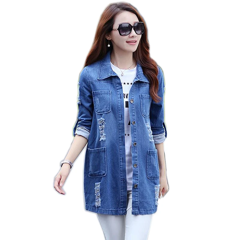 

New Frayed Denim Jackets Women Hole Boyfriend Style Jean Jacket Denim Loose Spring Autumn Denim Jeans Coats Casacos Feminino