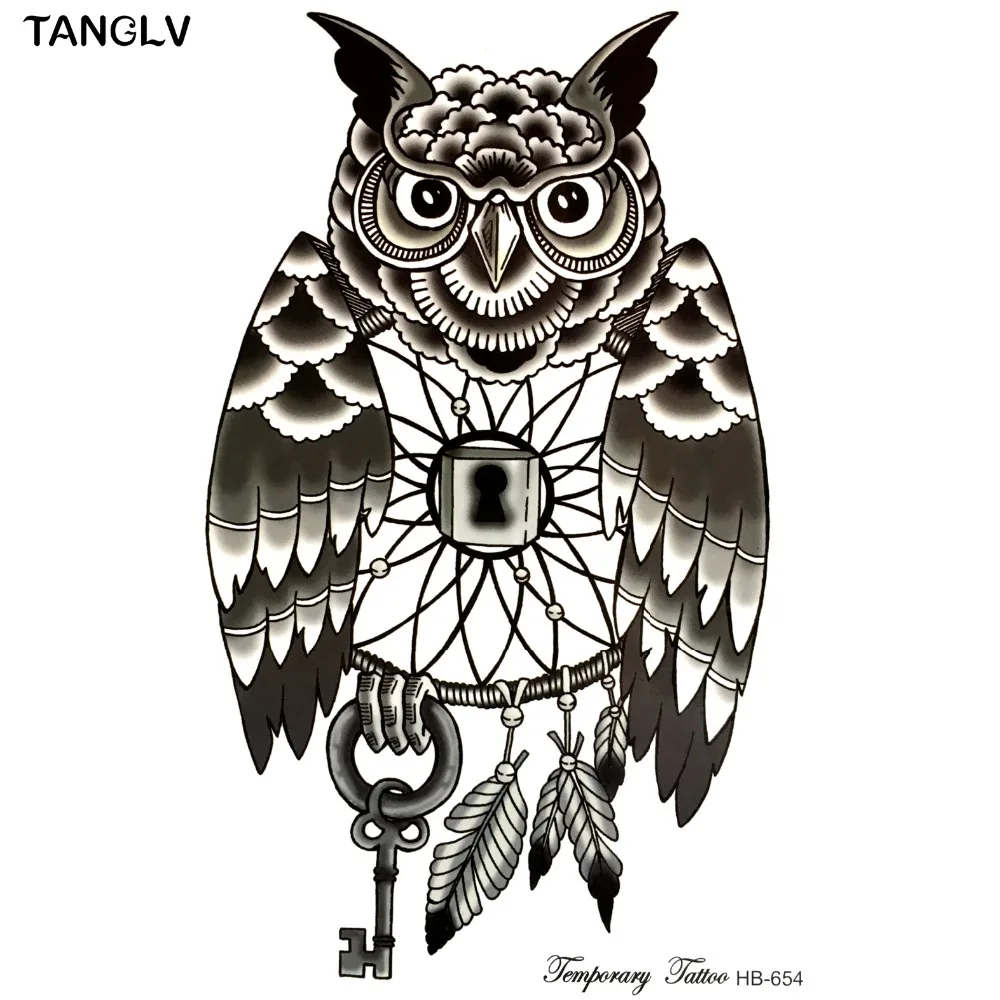 Us 118 Tanglv Nuovo Semplice Disegno In Bianco E Nero Del Gufo 21x15 Cm Dimensioni Sexy Freddo Bellezza Tatuaggio Impermeabile Hot Autoadesivi