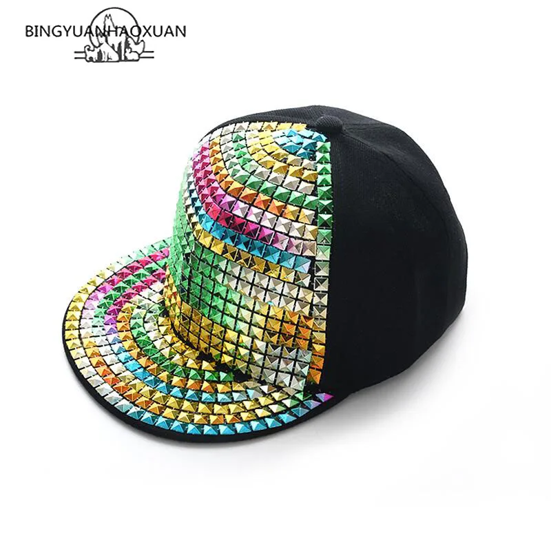 Fashion Rivet Hip Hop Snapback Hats Gold Silver Crystal Baseball Cap Luxury