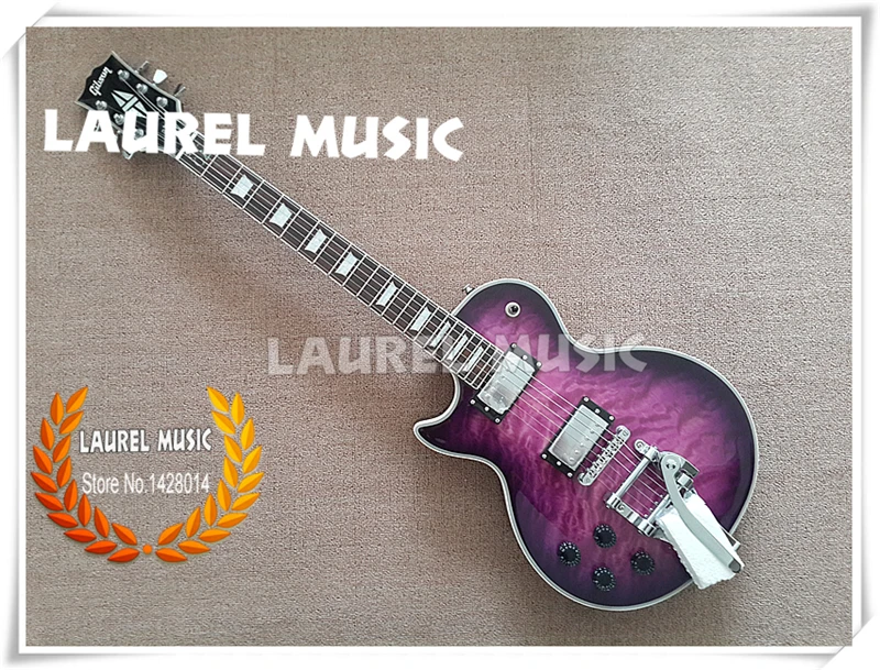100% Real Pictures Left Handed Vintage Purple Quilted Top Electric Guitar With Chrome Bigsby Tremolo