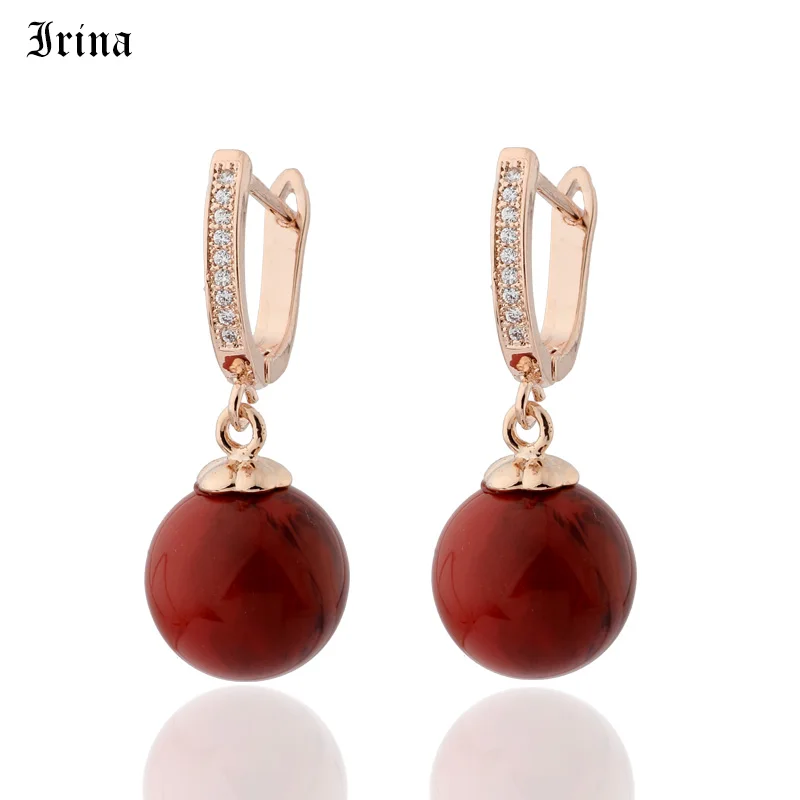 

Irina New 585 Rose Gold Personality Elegant Micro Wax Inlay Multicolor Water Drop Round Earrings Women Fine jewelry