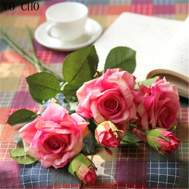 

YO CHO 5 Pcs Farmhouse Decor Artificial Flowers Real Touch Rose Peony Flower Wall Decoration Fake Flower Roses Wedding Bouquets