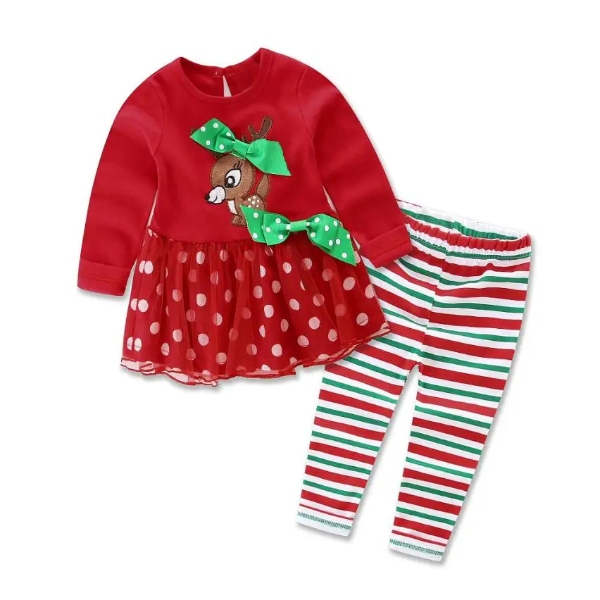 Kids Clothes New Design 2017 Newborn Baby Red Christmas Deer Print Long