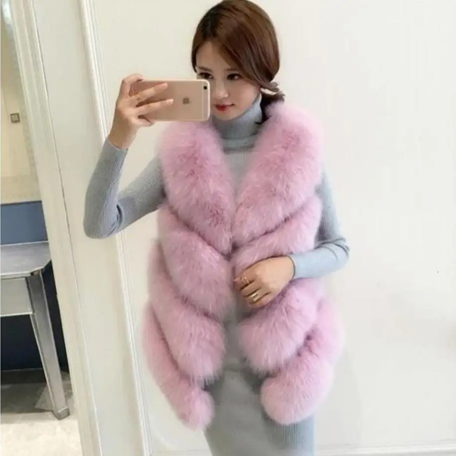 Veste Sans black army Patchwork Hiver De Green En L1698 Original Manteau Faux Grey Grey khaki Fausse Fourrure pink Chaud dark Femmes Outwear Gilet Renard Épaissir Manches light ORUvwR5q