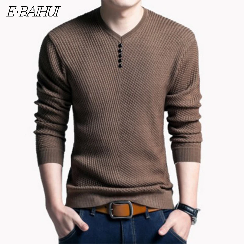 

E-BAIHUI New Autumn Winter Fashion Brand Clothing Men's Sweaters V-Neck Slim Fit Men Pullover Cotton Knitted Sweater Men 156618