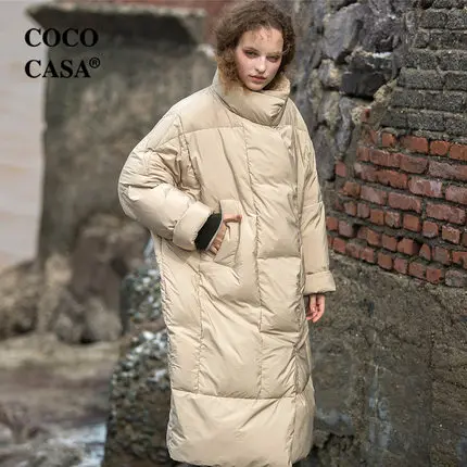 

Winter Original Design Women Ultra Long Warm Thick Hooded Ovesized Purple Embroidery 90% White Duck Down Jackets Overcoats