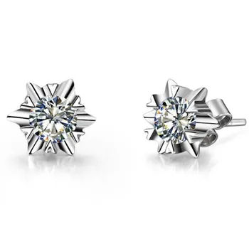 

Brilliant Earrings Snowflake Jewelry Genuine 18K White Gold 1CT/Piece SONA Diamond Earring Stud for Women Wedding Gift