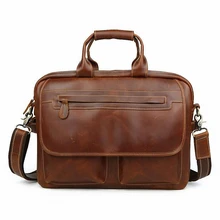 men’s genuine leather 14” Laptop briefcases Vintage crazy horse leather business handbag shoulder bags messenger bag LI-1324