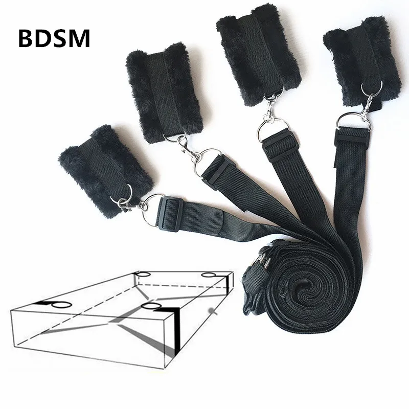  Adjustable Bed BDSM Bondage Handcuff Leg Open Restraints Neck Ankle Strap Kit slave Straps Erotic f