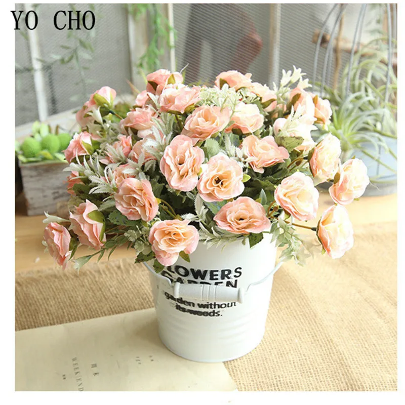 YO CHO Cheap Flower Artificial Flower European Vivid Rose Bouquet Silk Flower For Wedding Balcony Desktop Home Decor Fake Flower YO CHO Cheap Flower Artificial Flower European Vivid Rose Bouquet Silk Flower For Wedding Balcony Desktop Home Decor Fake Flower