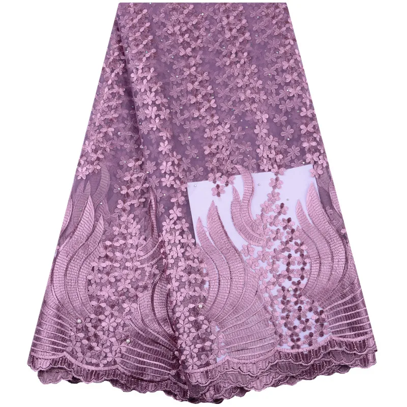 

Latest African Lace Fabric 2019 High Quality French Lace Fabric Nigerian Tulle Mesh Lace Fabrics with beads for wedding A1470