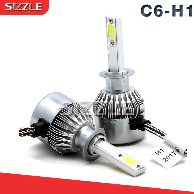 Acheter C6 H1 2 pièces led COB ampoules de phare Kit de Conversion De L éclairage 60 W 7600LM Ampoules 6000 K 9 V 30 V Blanc Lumière