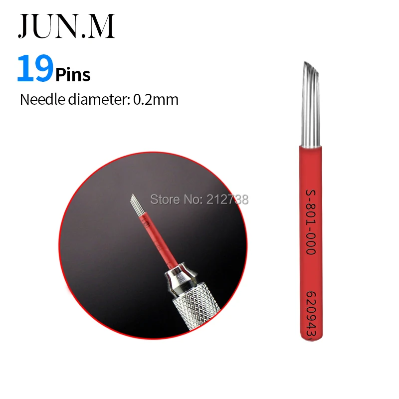 

100pcs 19R red tattoo needles holding fog oblique 19 round needle microblading curved semi permanent manual blade pen