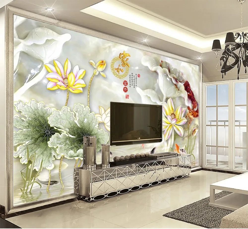 

Custom 3D Mural Wallpaper Home And Yellow Lotus Flower Illustration Home Decor Living Room Wall Covering