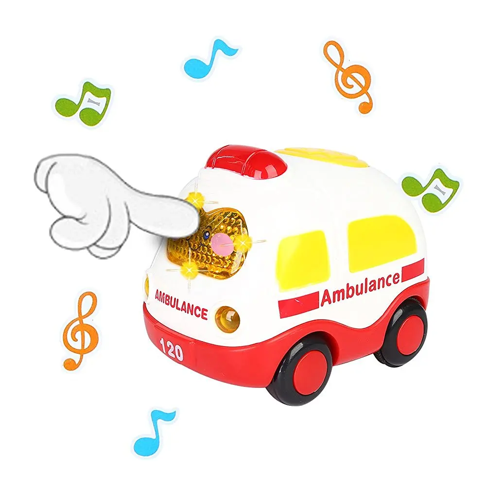 

Meibeile Mini Cartoon Plastic Battery Music Light Funny Game Cars Children Friction Vehicles Toys For Kids Baby Educational Gift