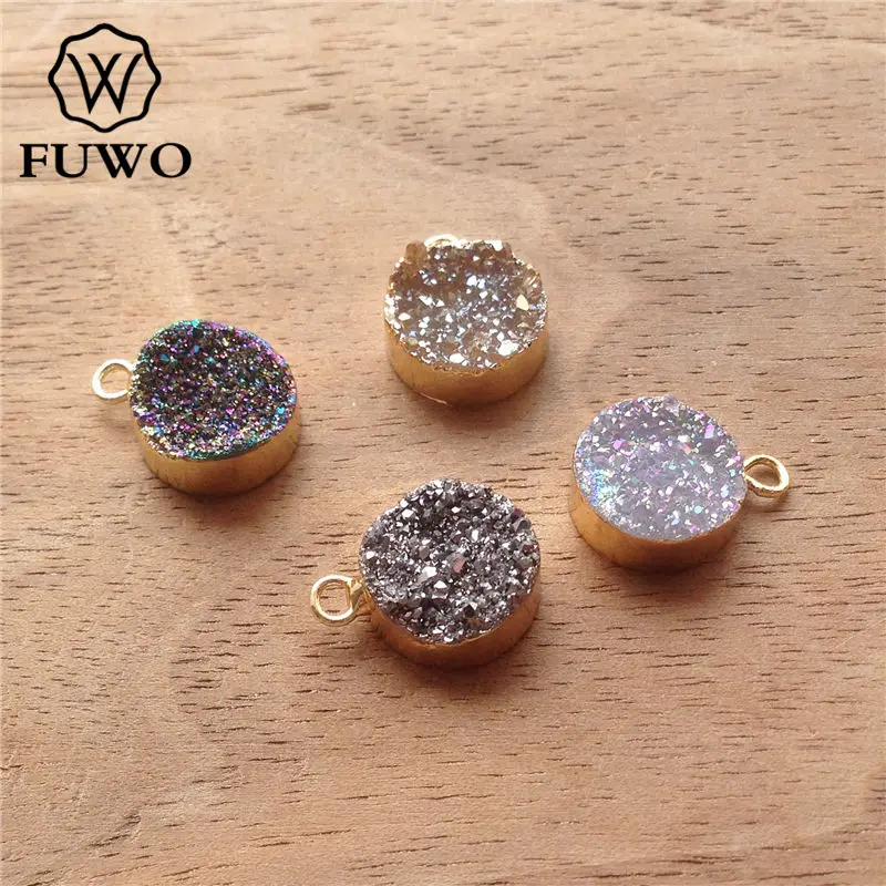 FUWO 10 мм Angel Aura Druzy кулон с титановым гальваническим кварцевым кристаллом