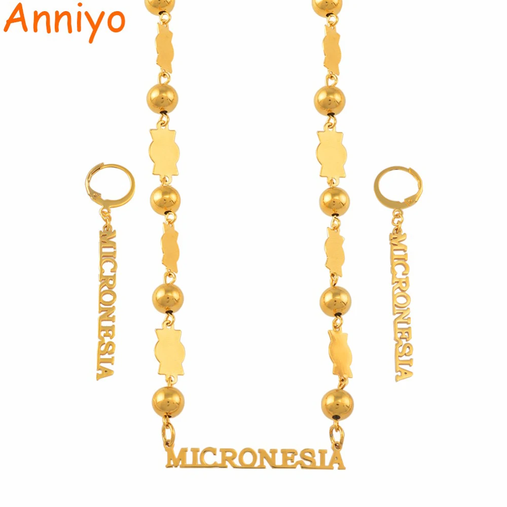 Anniyo Микронезия подвеска бусы ожерелья серьги наборы для женщин Золотая цепочка из цветных шариков ювелирные изделия трендовые острова подарки#051821