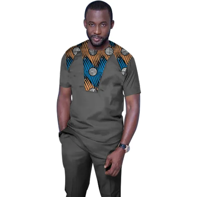 African Fashion Print Tops Men Short Sleeve Shirt Black Tees Patchwork ...