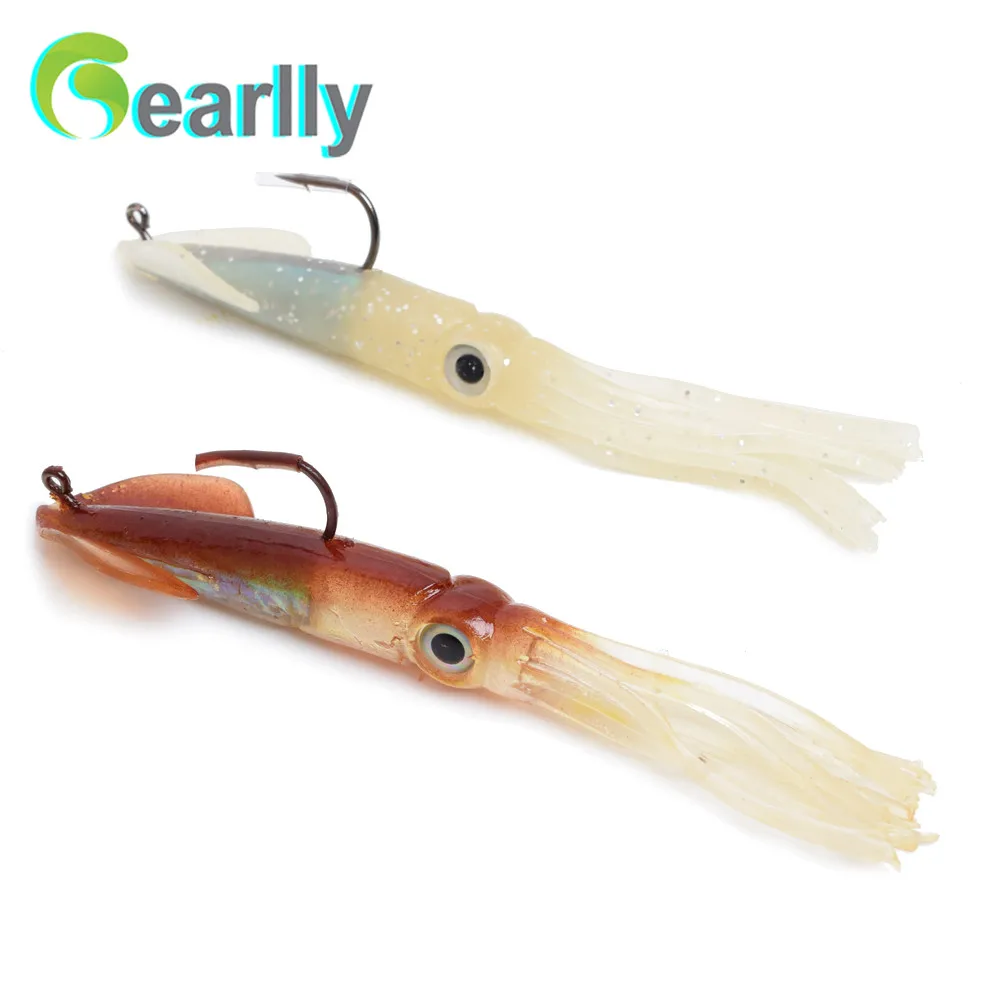

3pcs/set 15cm/6inch brown/luminous with hook sea fishing soft big squid octopus bait lure inchiku snapper jigging pesca calamar