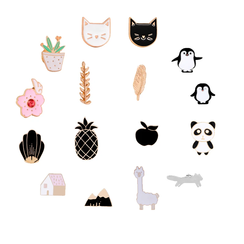 

Cute Animal Penguin Cat Panda Alpaca Fruit Pineapple Apple Flower Enamel Pin Brooch Fashion Cartoon Pins Brooches Lovers Jewelry