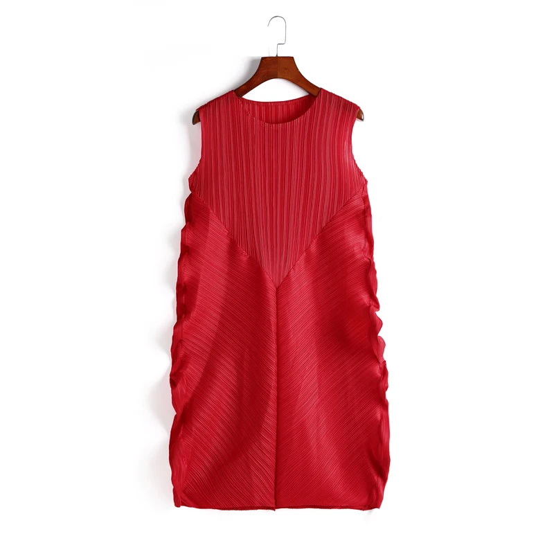 Changpleat новые летние женские платья miяк плиссированные модные дизайнерские без рукавов однотонные Свободные Большие размеры женские платья Tide D890