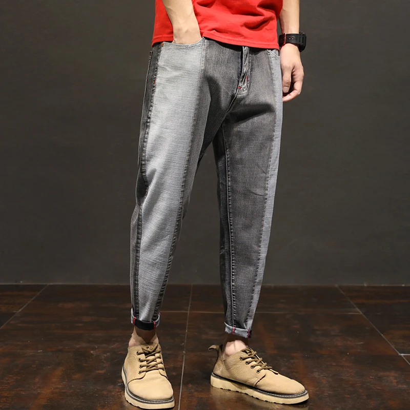 

2018 Men's Fashion Trend Patchwork Biker Denim Black Casual Pants Stretch Slim Fit Classic Jeans Homme Cowboy Trousers 28-34