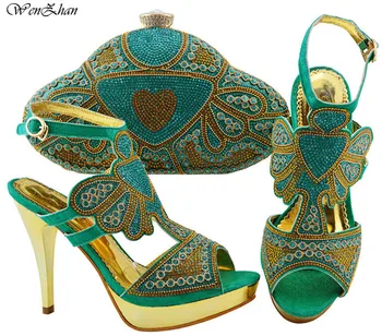 

Nice-looking Italian matching shoe and bag sets for party /wedding aqua color African women high heel shoes and bag sets B810-23