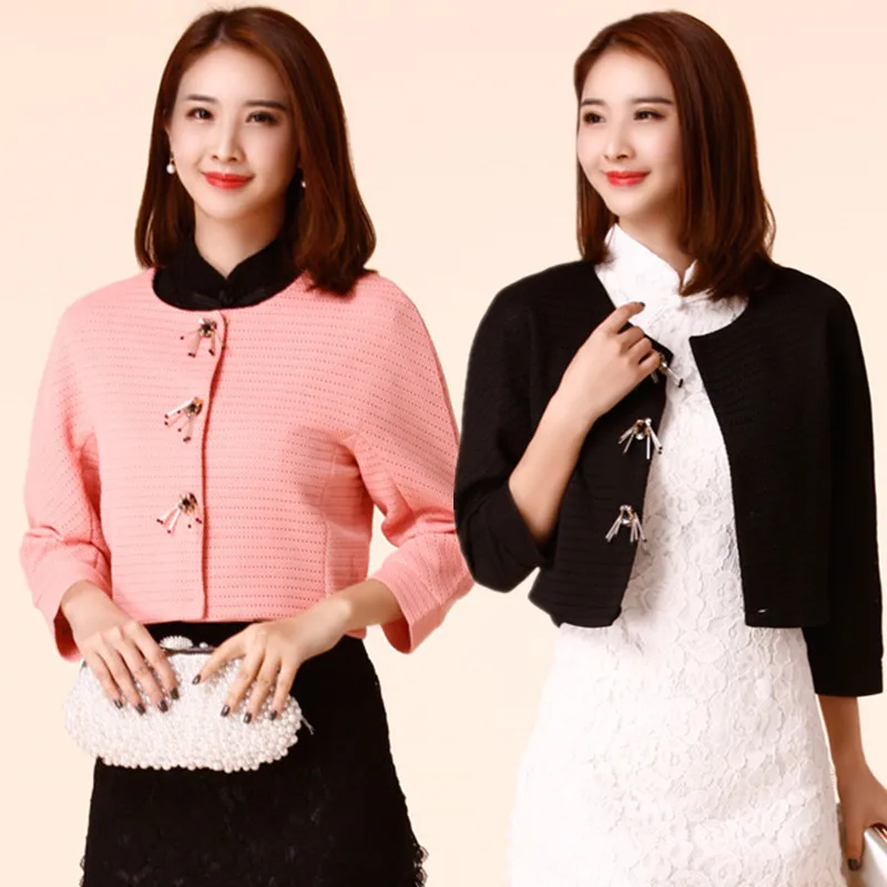 

F~3XL Plus Size Spring Autumn Women Elegant Flower Beads Knit Short Bolero Shawl Outerwear Female Big Party Cardigan Jacket Coat