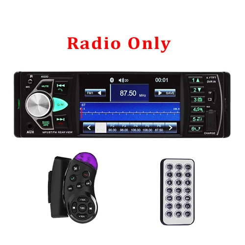 Podofo 4,1 дюймов 1 Din радио Авто Аудио Стерео Авторадио bluetooth Поддержка камеры заднего вида USB рулевое колесо дистанционное управление - Цвет: Radio Only