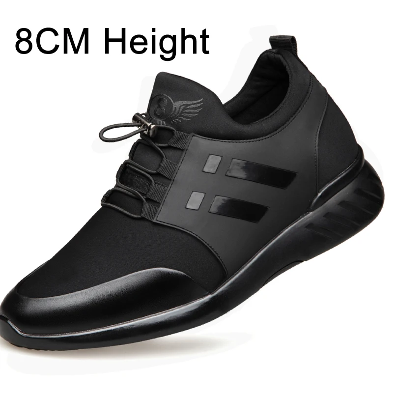 2019 Men's Shoes Quality Lycra+Cow Leather Shoes Brand 8CM Increasing British Shoes New Spring Black Man Casual Height Shoes