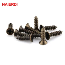 NAIERDI-tornillos M2 x 6mm 8mm 10mm de cabeza redonda y plana de bronce, tornillo de rosca para bisagras antiguas de decoración, herramienta de Hardware de madera, 200 Uds.